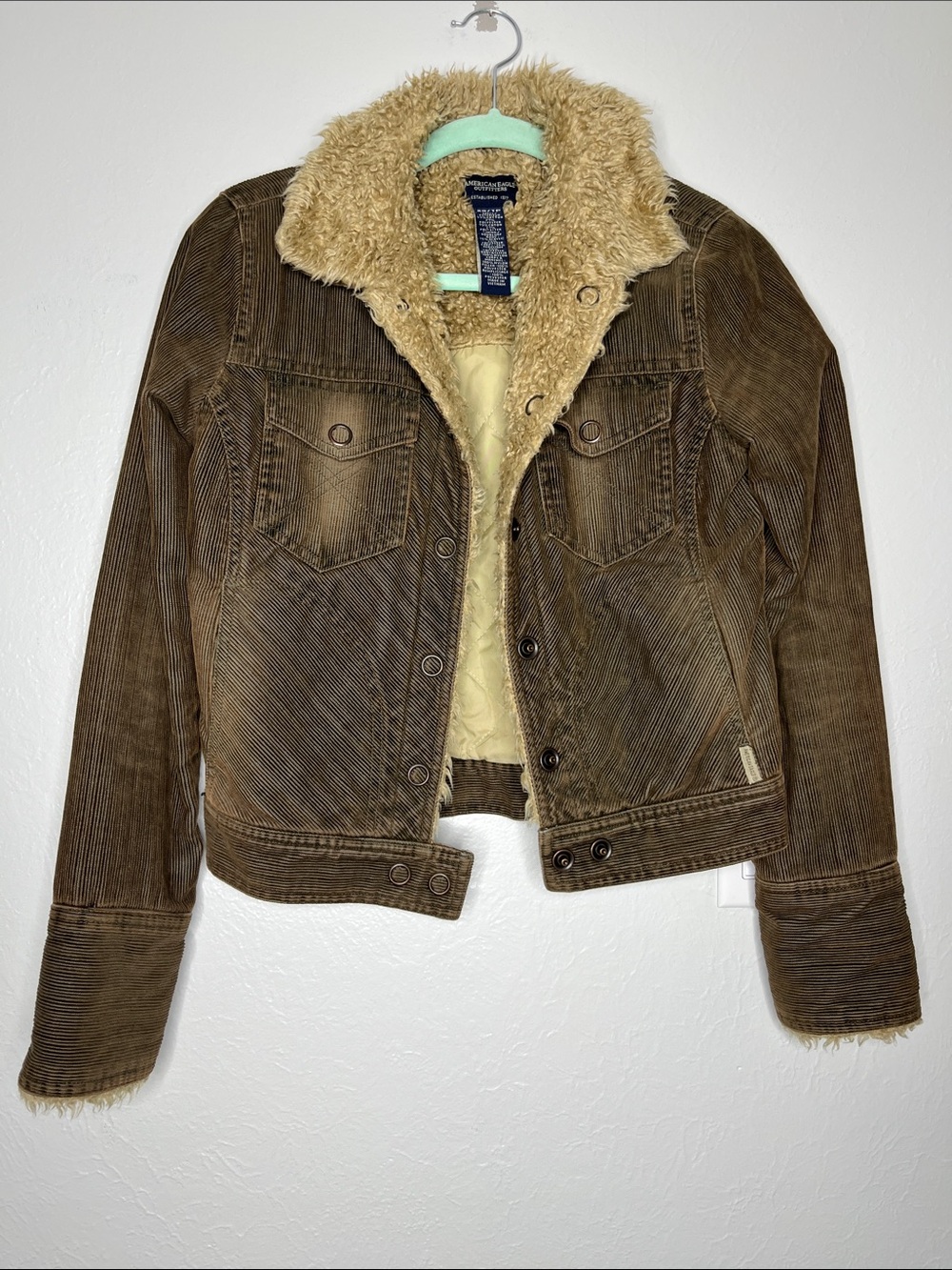 Vintage Y2K American Eagle Brown Corduroy Sherpa Lined Jacket - Size XS